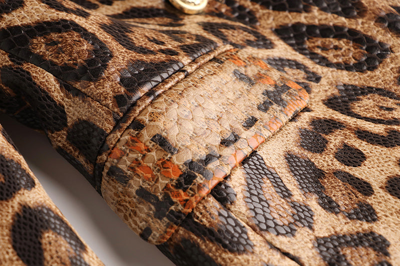 Double Breasted Leopard Leather Blazer