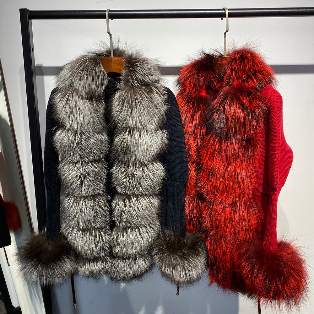 Fox Fur Cashmere/Knit Short Cardigan in black