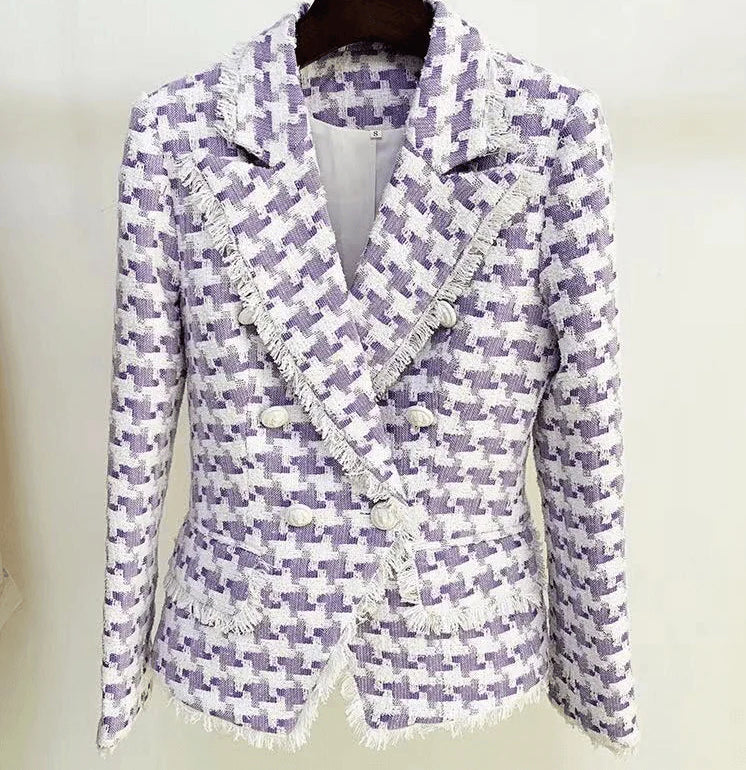 Tweed Blazer in purple and white