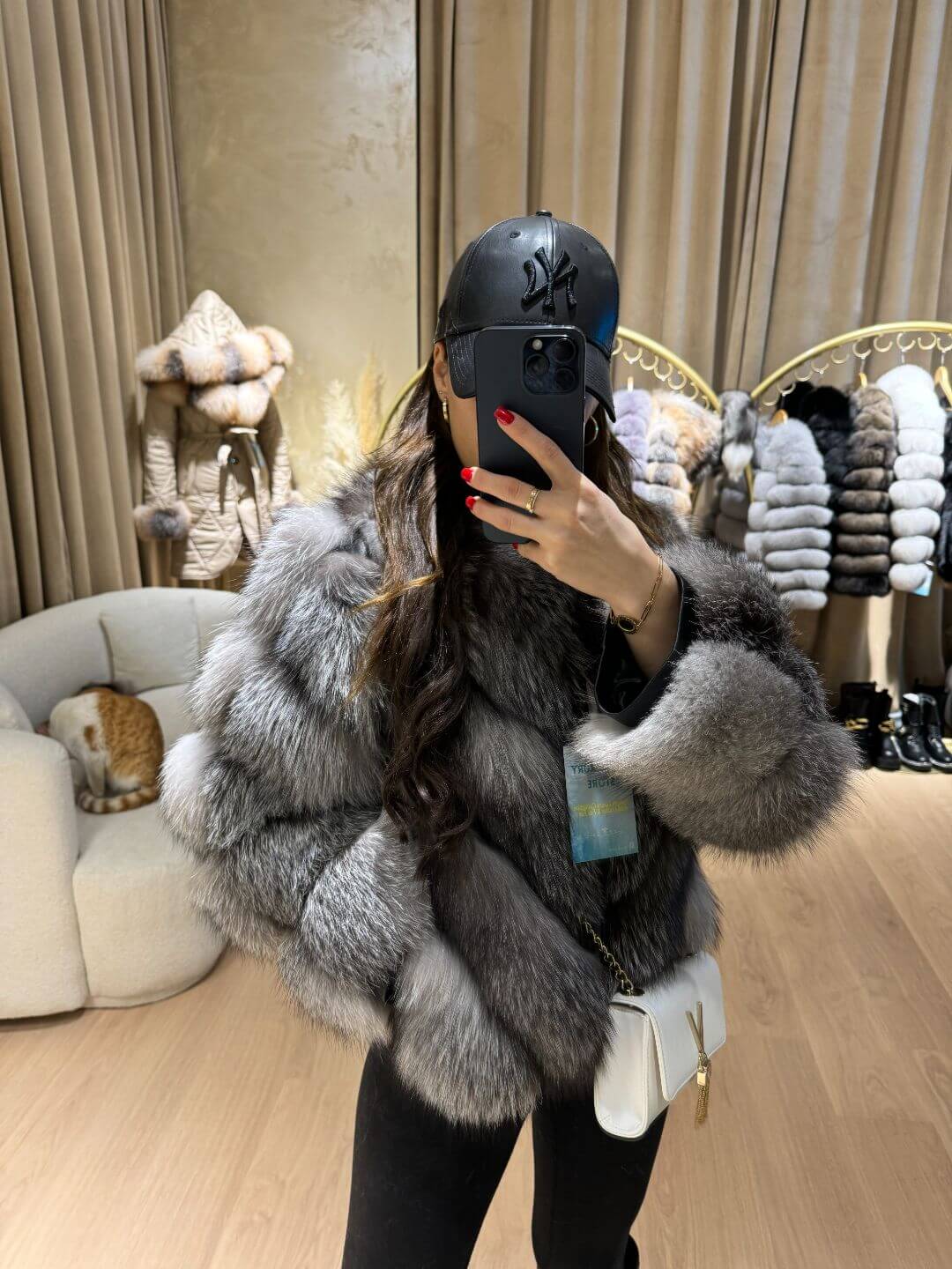 Joy Silver Fox Fur Genuine Leather Jacket