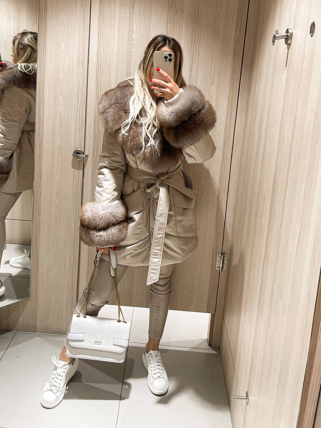 Beige Parka Fox Fur Jacket