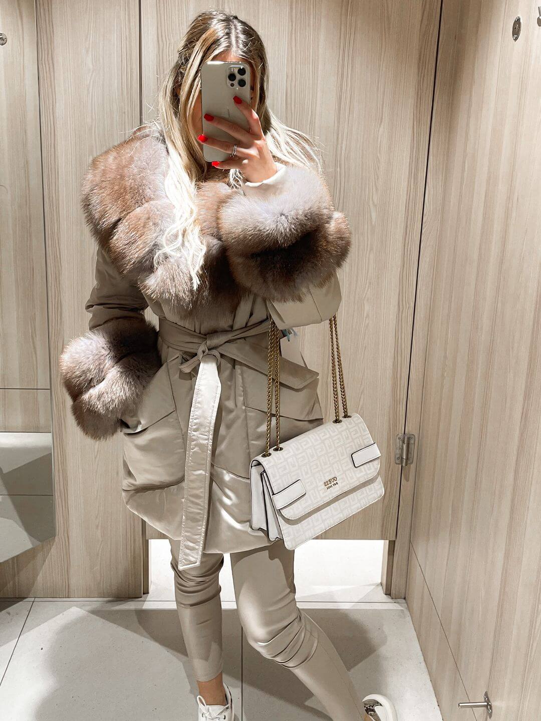 Beige Parka Fox Fur Jacket