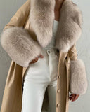 Fox Fur Genuine Leather Coat in beige