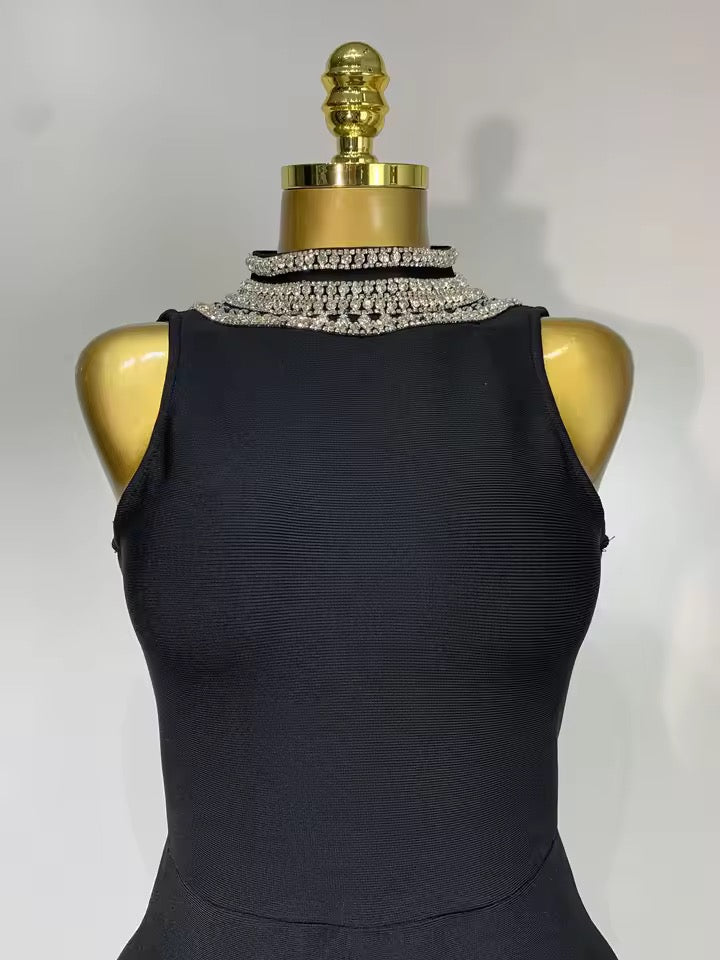 Embellished Open-Back Bandage Midi Dress