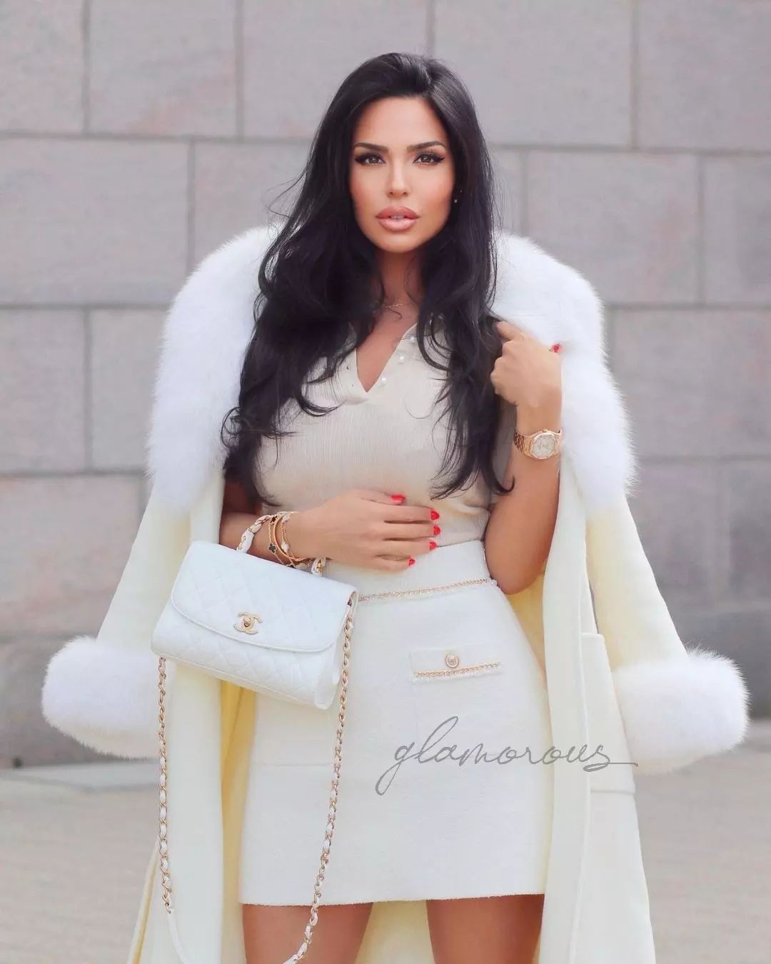 Fox Fur Cashmere Coat in white
