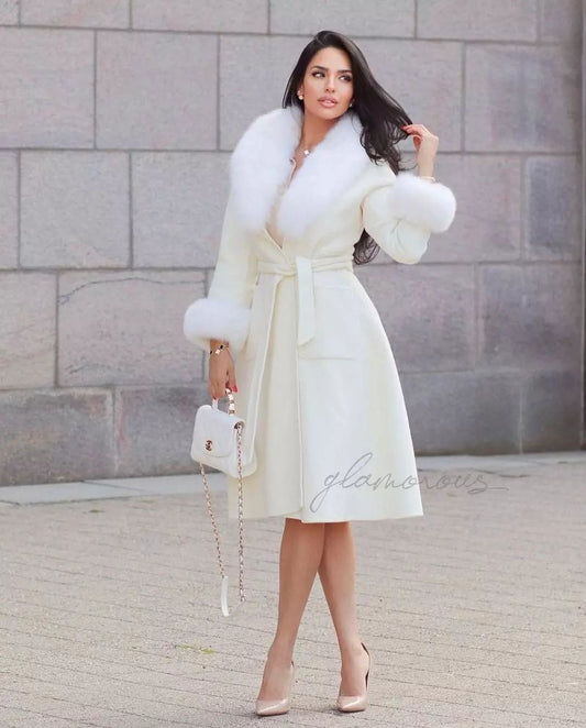 Fox Fur Cashmere Coat in white