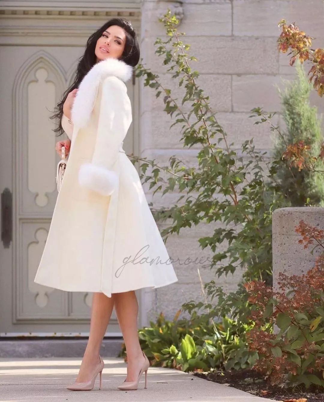 Fox Fur Cashmere Coat in white