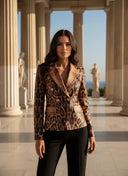 Double Breasted Leopard Leather Blazer