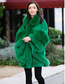 PONCHO IN CASHMERE IN PELLICCIA DI VOLPE VERDE