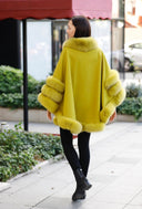 PONCHO IN CASHMERE IN PELLICCIA DI VOLPE SENAPE