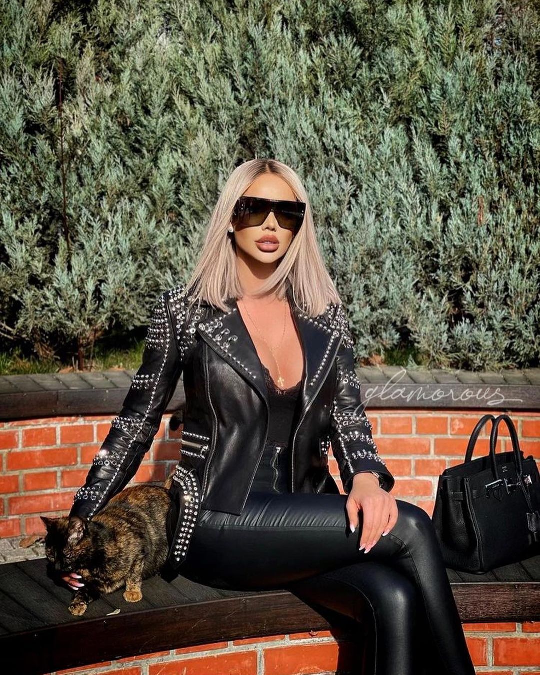 Genuine Leather Biker Jacket in black with studs