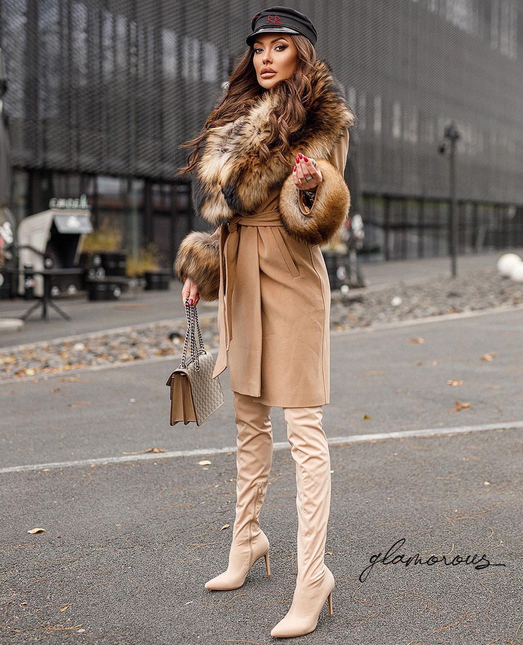 Raccoon Fur Cashmere Coat in beige
