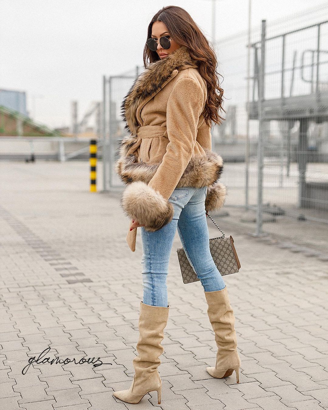Raccoon Fur Alkantara Jacket in brown