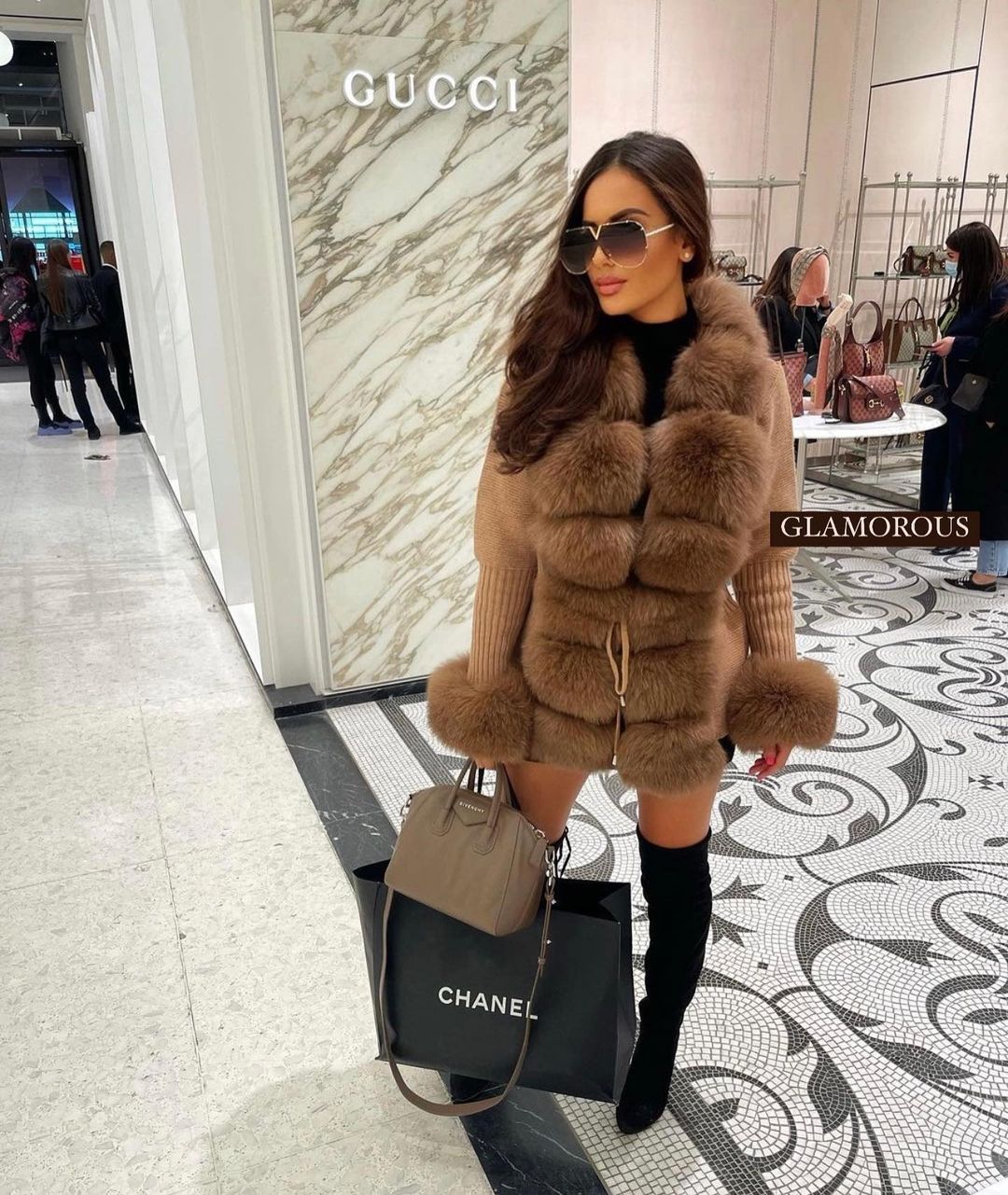 Fox Fur Cashmere/Knit Short Cardigan in brown