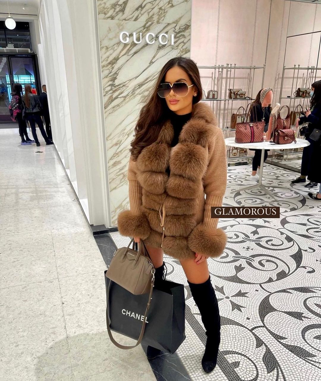 Fox Fur Cashmere/Knit Short Cardigan in brown