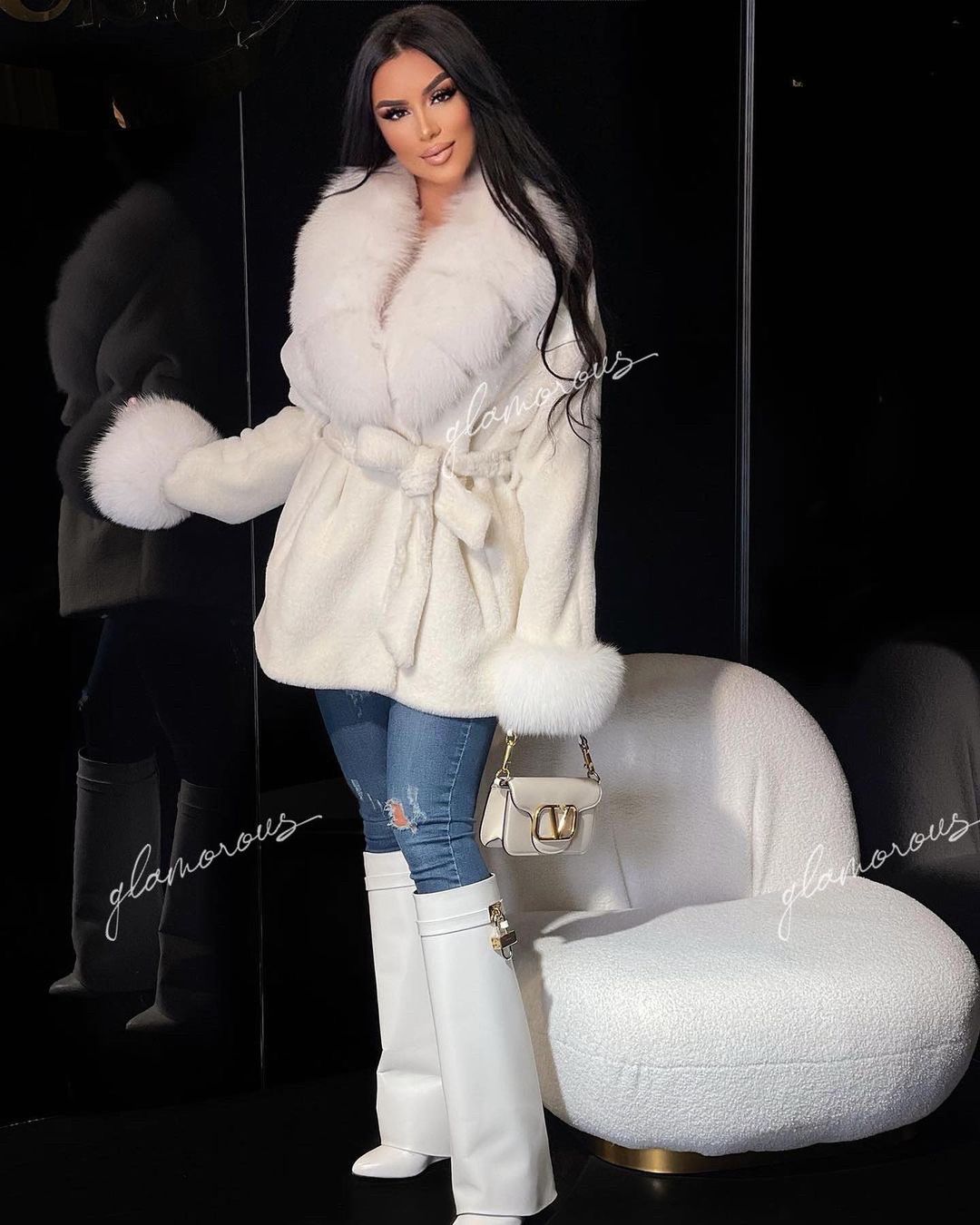 Fox Fur Alkantara Jacket in white