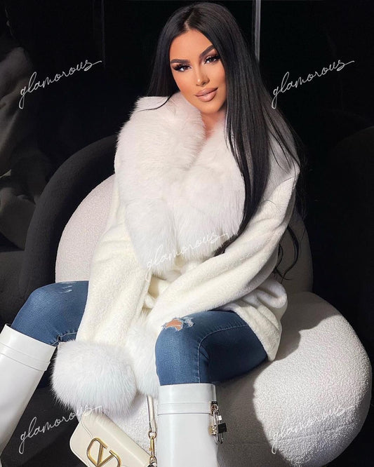 Fox Fur Alkantara Jacket in white