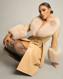 Fox Fur Genuine Leather Coat in beige