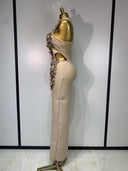 Floral Appliqué Halter Bandage Midi Dress