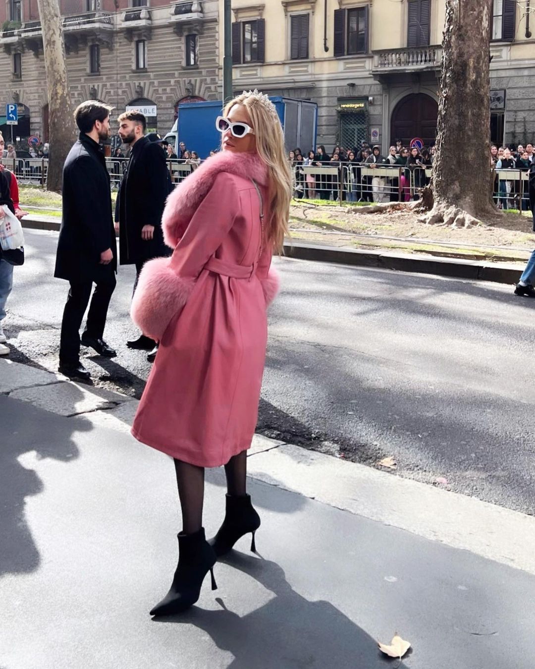 Fox Fur Genuine Leather Coat in pink