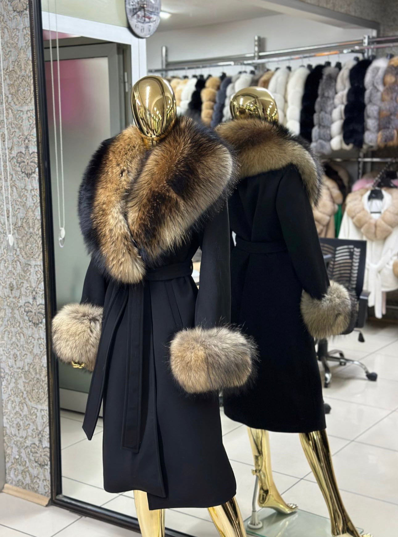 Raccoon Fur Cashmere Coat in beige
