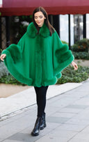 PONCHO IN CASHMERE IN PELLICCIA DI VOLPE VERDE