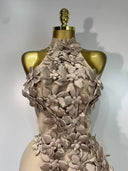 Floral Appliqué Halter Bandage Midi Dress