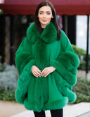 PONCHO IN CASHMERE IN PELLICCIA DI VOLPE VERDE