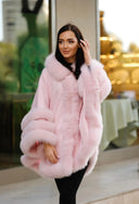PONCHO IN CASHMERE IN PELLICCIA DI VOLPE ROSA
