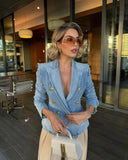 Double Breasted Denim Blazer