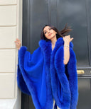PONCHO IN CASHMERE IN PELLICCIA DI VOLPE BLU REALE
