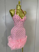 Pink Crystal Halter Bandage Mini Dress