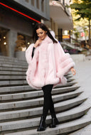 PONCHO IN CASHMERE IN PELLICCIA DI VOLPE ROSA