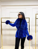 CARDIGAN CORTO IN CASHMERE/MAGLIA IN PELLICCIA DI VOLPE IN BLU REALE