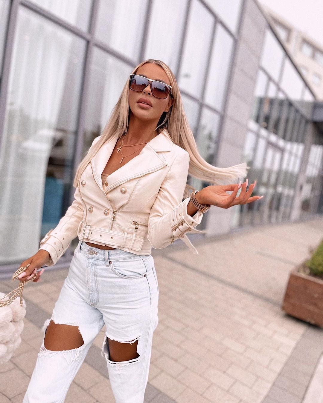 Double Breasted Faux Leather Jacket