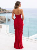 Scarlet Draped Strapless Maxi Dress
