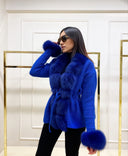 CARDIGAN CORTO IN CASHMERE/MAGLIA IN PELLICCIA DI VOLPE IN BLU REALE