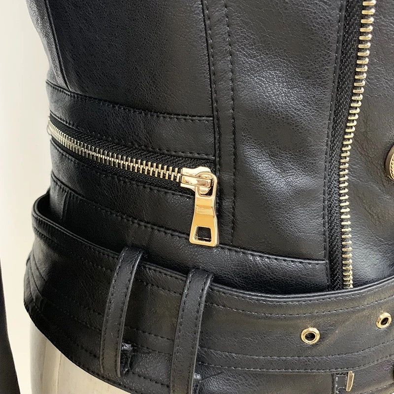 Double Breasted Faux Leather Jacket