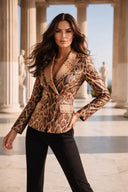 Double Breasted Leopard Leather Blazer