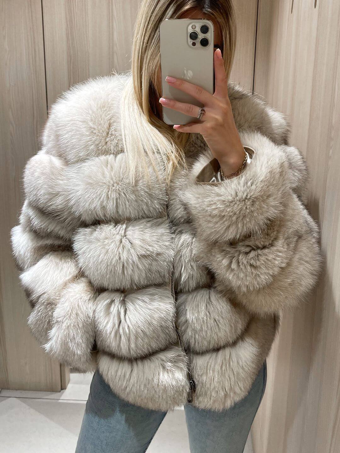 Divine Fox Fur Genuine Leather Jacket