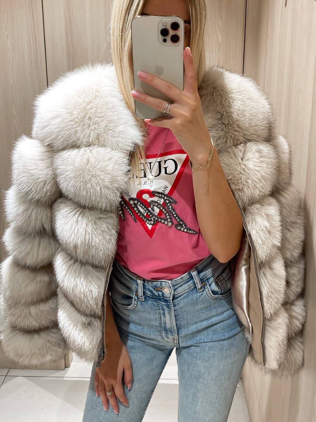 Divine Fox Fur Genuine Leather Jacket