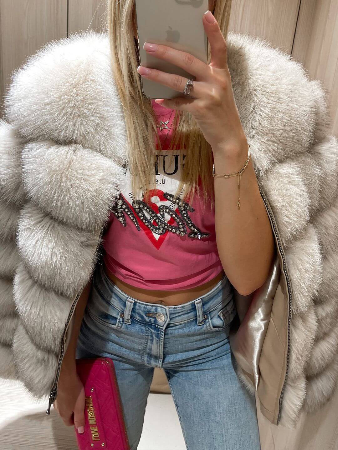 Divine Fox Fur Genuine Leather Jacket
