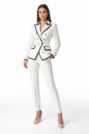 White Tailored Leather-Trim Blazer Jacket for Women