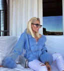 CARDIGAN CORTO IN CASHMERE/MAGLIA DI VOLPE IN BLU