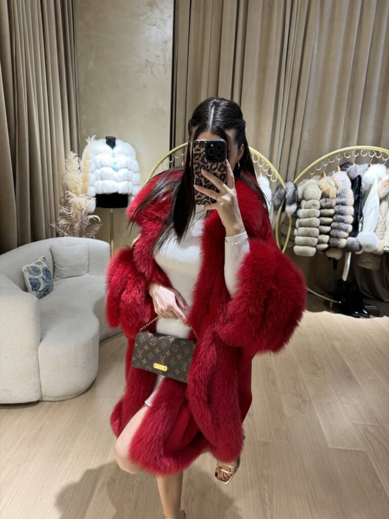 Fox Fur Cashmere Poncho in red