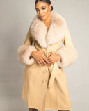 Fox Fur Genuine Leather Coat in beige