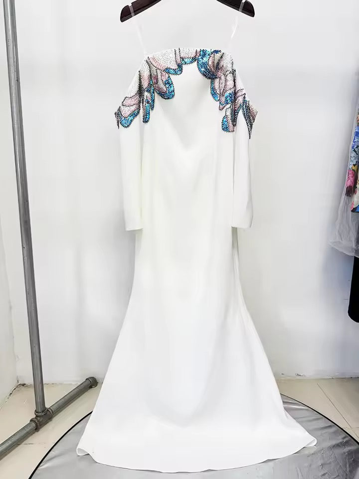 Off-Shoulder Embellished Maxi Dress