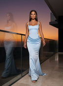 Baby Blue Corset Satin Maxi Dress