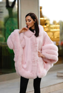 PONCHO IN CASHMERE IN PELLICCIA DI VOLPE ROSA