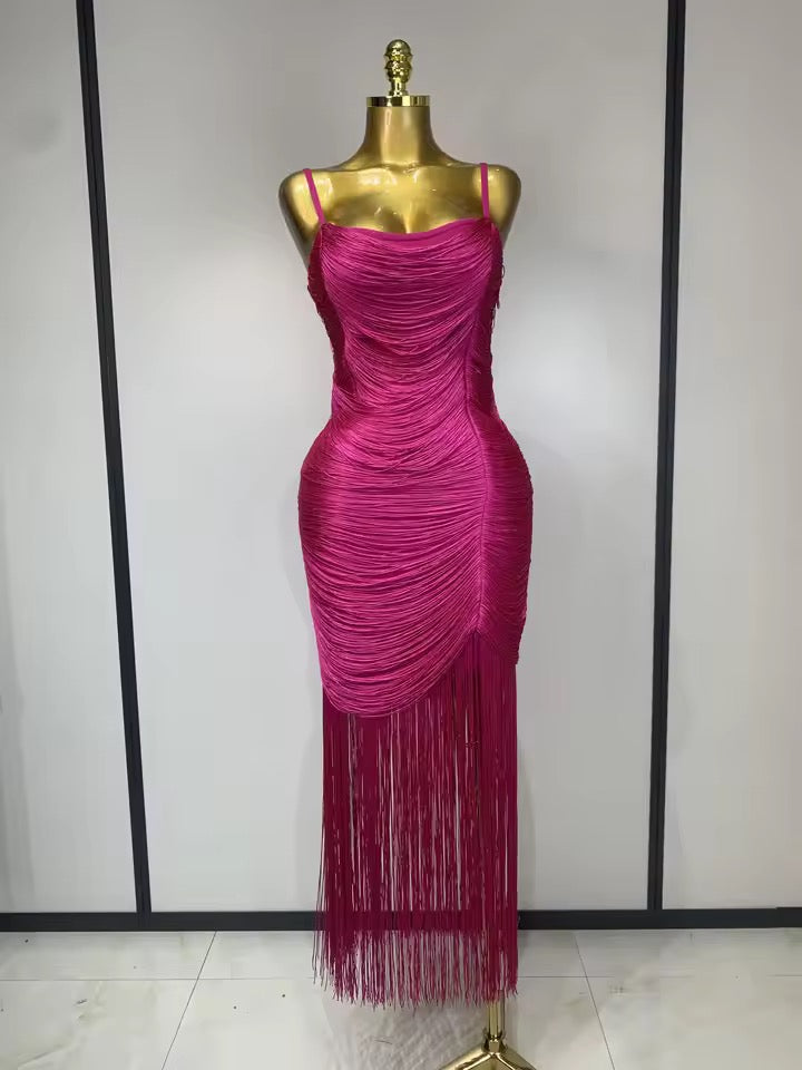 Ruched Fringe Bandage Dress